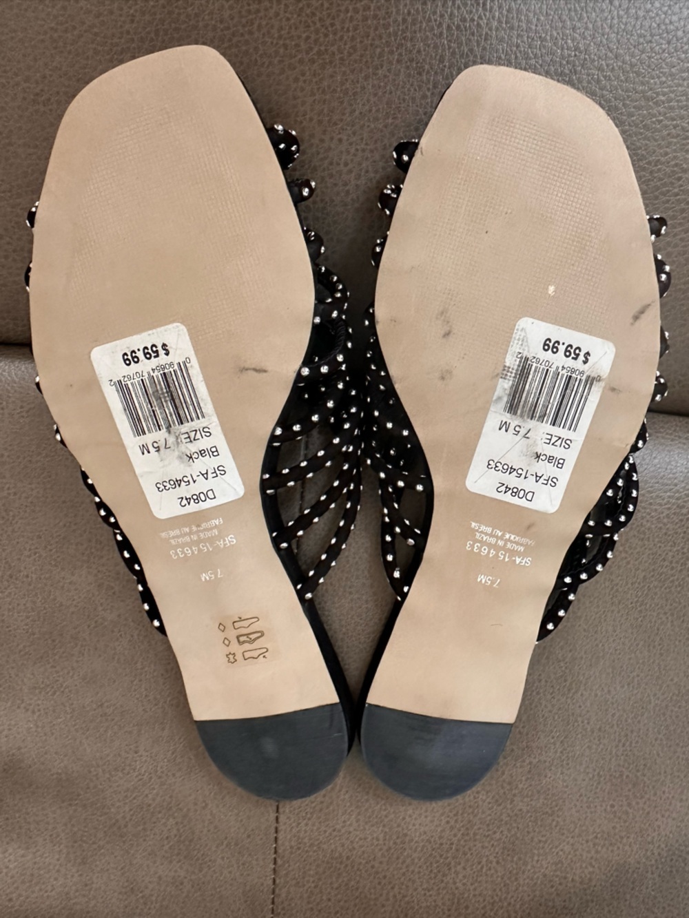Saks Fifth Avenue Black Studded Knot-Strap Heels - Picture 4 of 6